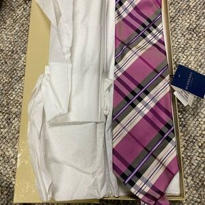 NWT Burberry Fuchsia, Black & Navy Plaid Men's Tie